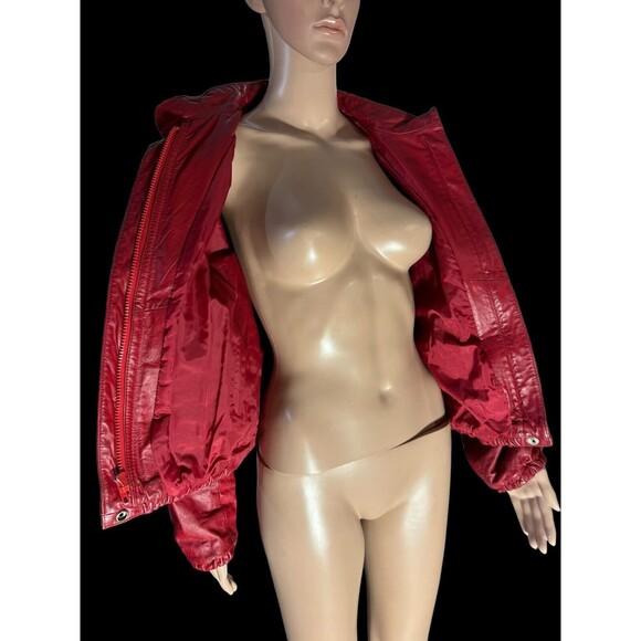 Vintage 80s red leather pleat assymetrical jacket Size  15/16 - Picture 9 of 14
